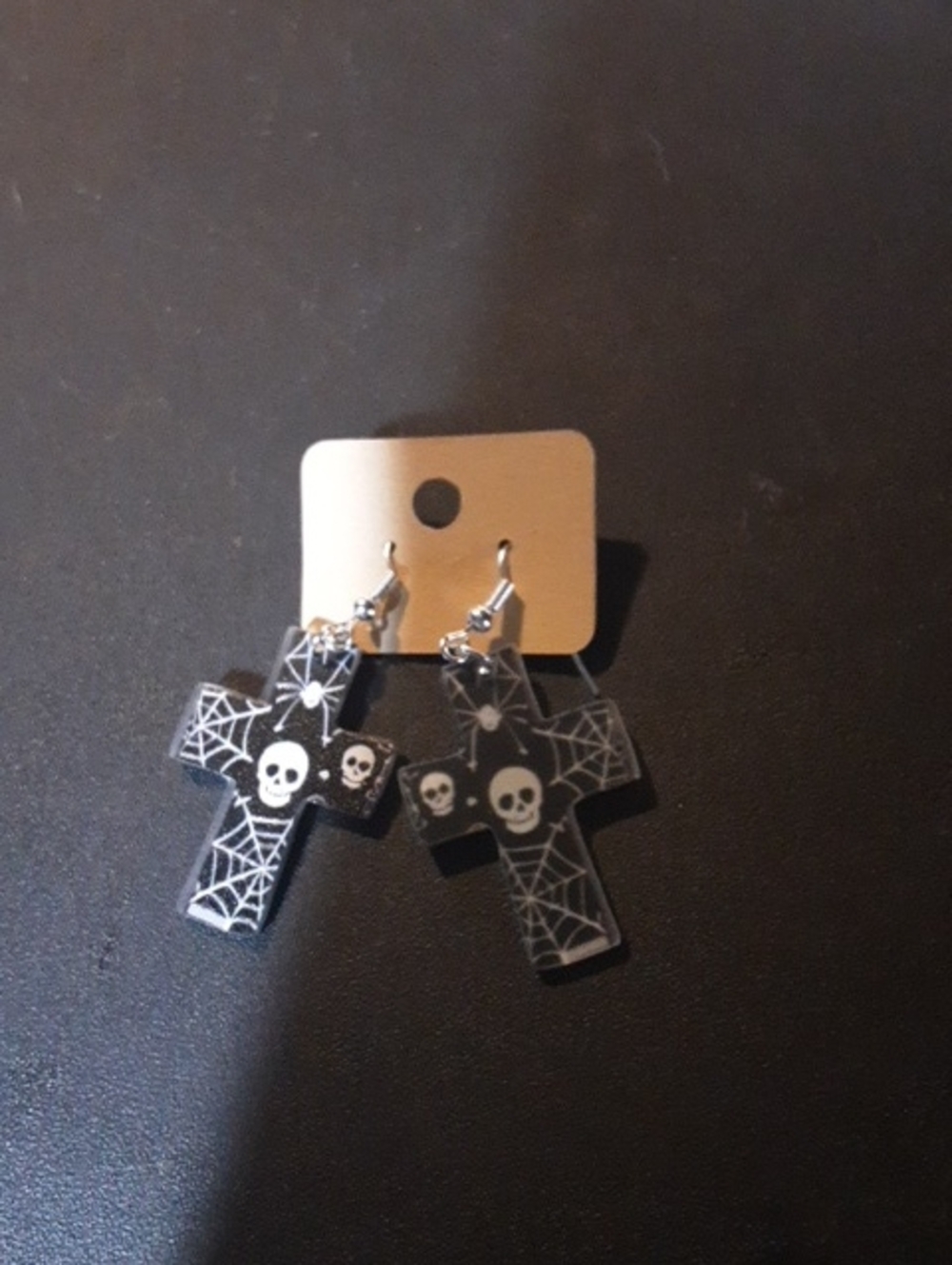 Women Black Skull & Spiderweb Cross Earrings - Unbranded